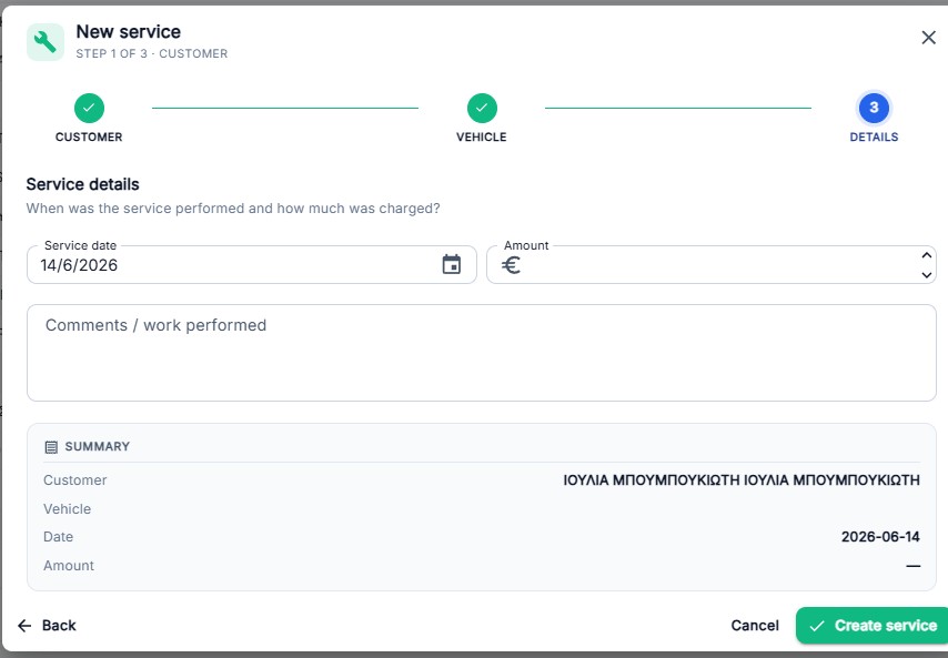 Service DB — New service wizard step 3: details